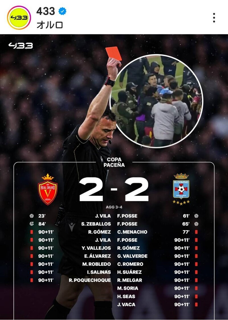 レッドカード貰いがちロベルト課っ長ページ まさかのレッドカード17枚！ ボリビアサッカーで何が起こった？ 約20名